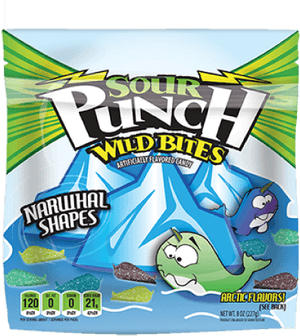 Sour Punch Wild Bites, Narwhal Shapes, 8oz Bag - Sour Punch Bites Boltz PNG image with transparent background