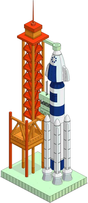 Space Rocketon Launchpad Illustration PNG Image