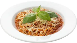 Spaghetti Bolognesewith Basil Garnish PNG Image