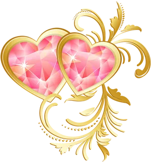 Sparkling Hearts Golden Flourish PNG Image