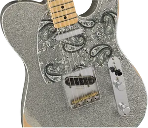 Sparkling Silver Guitar Body PNG Image