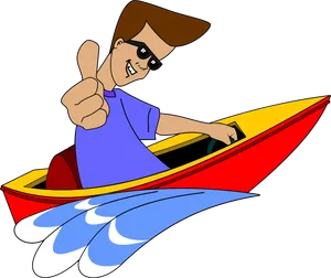 Speedboat Cartoon Character Thumbs Up PNG Image