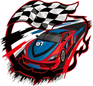 Speeding Race Car Number07with Checkered Flag PNG Image