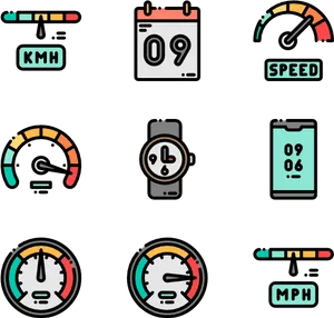 Speedometerand Time Icons Set PNG Image