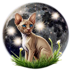 Sphynx Cat And Full Moon Night Png Smu54 PNG Image