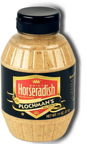 Spicy Horseradish Mustard Plochmans Bottle PNG with transparent background