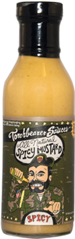Spicy Mustard Bottle Torchbearer Sauces PNG with transparent background