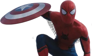 Spiderman With Captain Americas Shield PNG Image