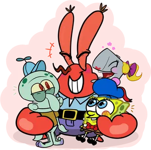 Sponge Bob_ Characters_ Group_ Hug PNG Image