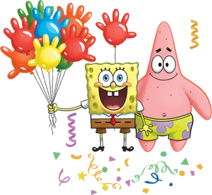 Sponge Bob Patrick Celebration Balloons PNG Image