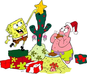 Sponge Bob Patrick Christmas Celebration PNG Image