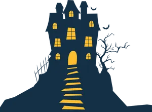 Spooky Haunted House Silhouette PNG Image