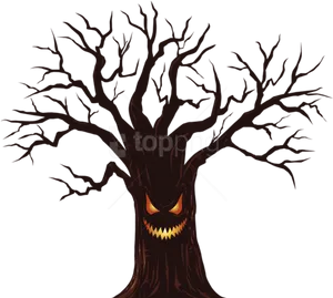 Spooky Treewith Face Illustration PNG Image