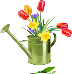 Green Watering Can With Spring Flowers Png Clipart - Free Clip Art Spring Flowers, Transparent Png PNG image with transparent background