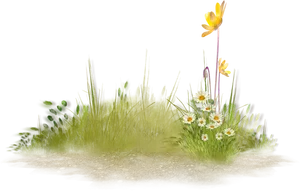 Springtime Grass Island Floral Scene PNG Image