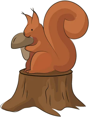 Squirrel_ Holding_ Mushroom_ On_ Stump PNG Image