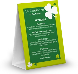 St Patricks Day Specials Menu PNG Image