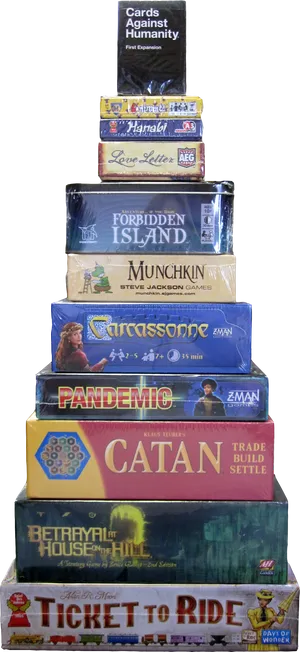 Stacked Board Games Tower PNG Image