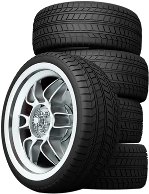 Stacked Car Tyreswith Alloy Wheel PNG Image