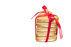 Stacked Cookieswith Red Ribbon PNG Image