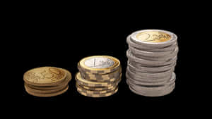 Stacked Euro Coinson Black PNG image with transparent background