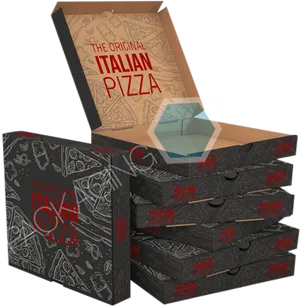 Stacked Italian Pizza Boxes Design PNG Image