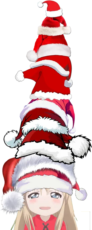 Stacked Santa Hats Anime Character PNG Image