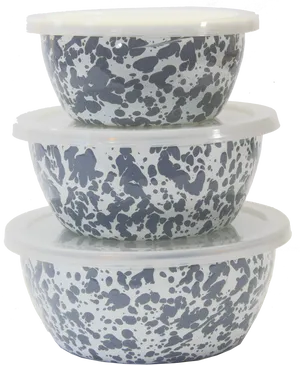 Stacked Speckled Bowls With Lids PNG Image