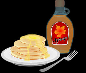 Stackof Pancakeswith Maple Syrupand Utensils PNG with transparent background