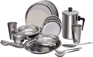 Stainless Steel Dinnerware Set PNG Image