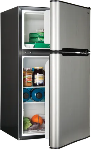 Stainless Steel Refrigerator Open Door PNG Image