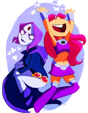 Starfireand Raven Cartoon Illustration PNG Image