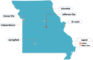 State Of Missouri Map With Outline And Cities Labeled - Missouri State Vector, HD Png Download PNG image with transparent background