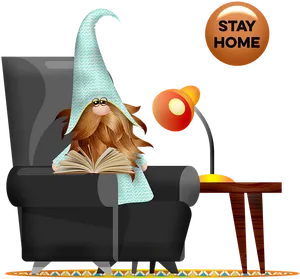 Stay Home Gnome Reading Book PNG Image