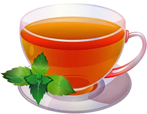Steaming Tea Cupwith Mint Leaves PNG Image
