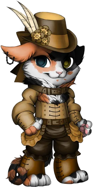 Steampunk Calico Cat Character PNG Image