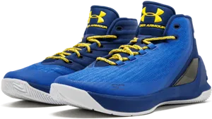 Steph Curry Blue Yellow Basketball Shoes PNG Image