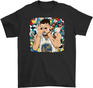 Steph Curry Celebration Cartoon Tshirt PNG Image