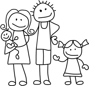 Stick Family Drawing Black Outline PNG Image