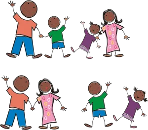 Stick Family Holding Hands PNG Image