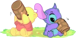 Stitchand Friend Eating Ice Cream PNG Image