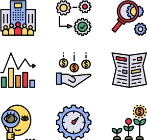 Stock Market Analysis Icons Set PNG Image