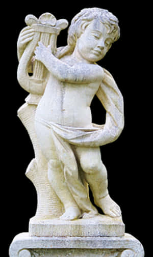 Stone Angel Statue Playing Harp PNG image with transparent background