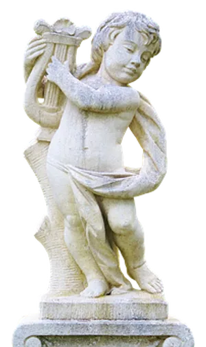 Stone Angel Statue Playing Harp PNG Image