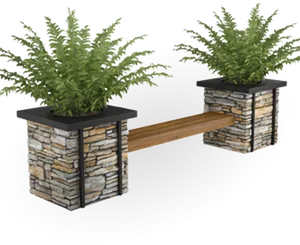 Stone Planter Benchwith Ferns PNG Image