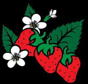 Strawberriesand Flowers Illustration PNG image with transparent background