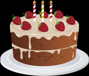 Strawberry Chocolate Cakewith Candles PNG image with transparent background