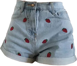 Strawberry Print Denim Shorts PNG Image