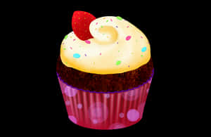 Strawberry Topped Cupcake Illustration PNG image with transparent background