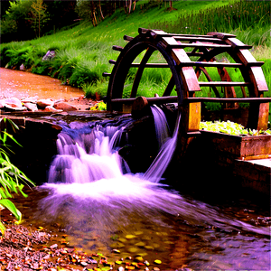 Stream with Waterwheel PNG qka10 PNG